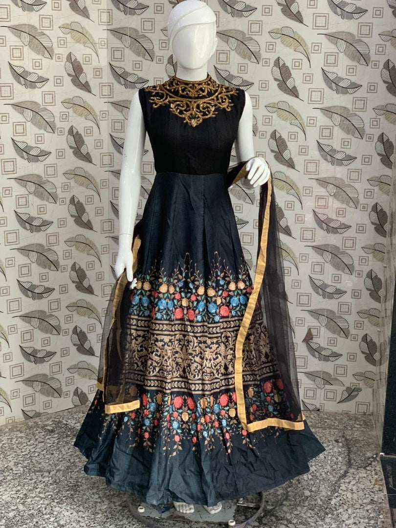Black chennai silk designer wedding gown