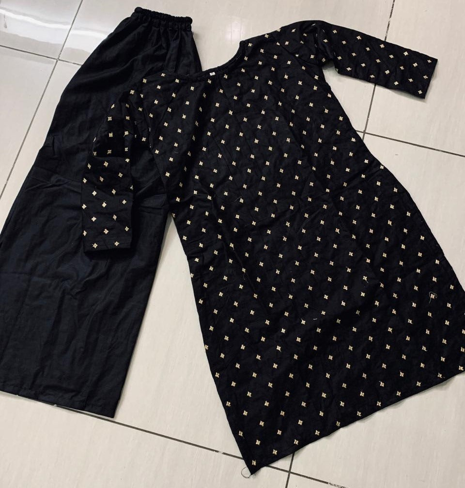 Black cotton embroidered plazzo kurti