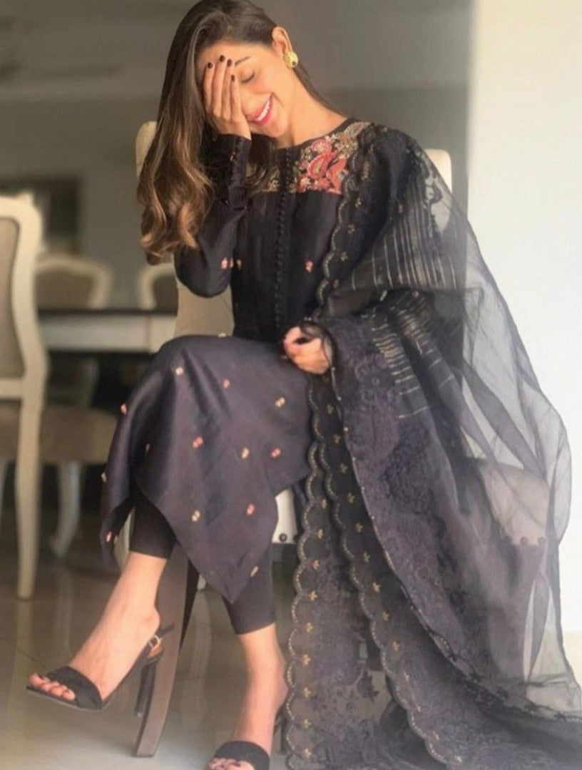 Black cotton embroidered salwar suit