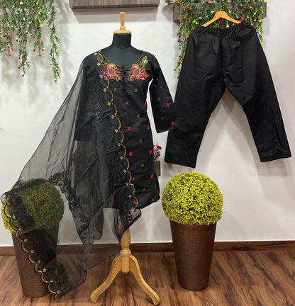 Black cotton embroidered salwar suit