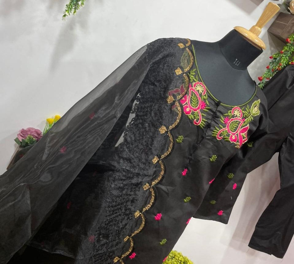 Black cotton embroidered salwar suit