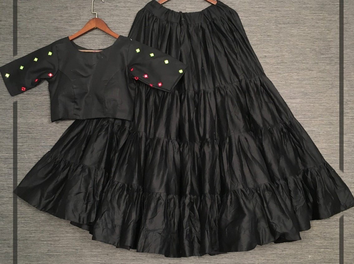 Black cotton real mirror work party wear crop top