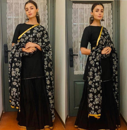 Black cotton stylisty partywear plazzo suit