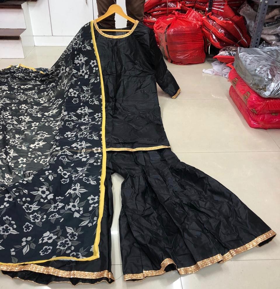 Black cotton stylisty partywear plazzo suit