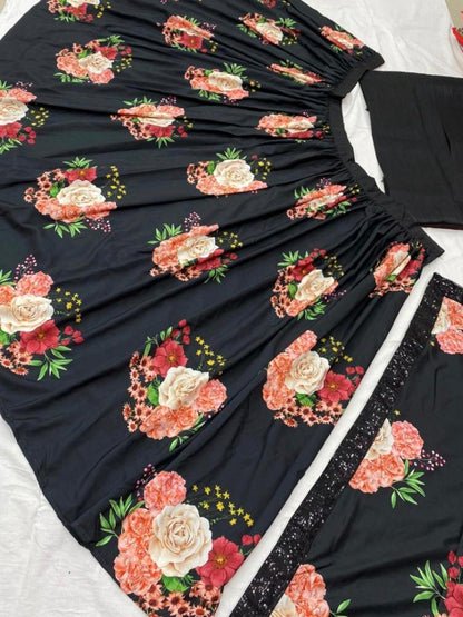 Black crepe floral printed lehenga choli
