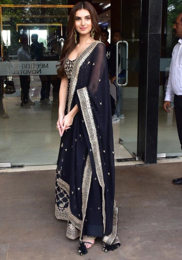 Black designer embroidered bollywood plazzo salwar suit