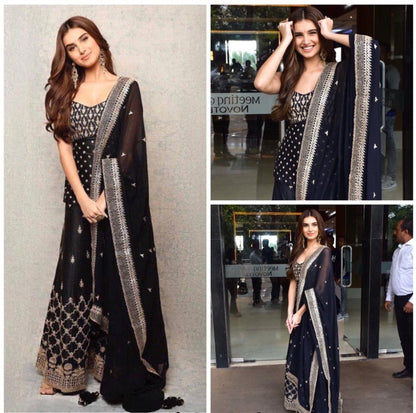 Black designer embroidered bollywood plazzo salwar suit
