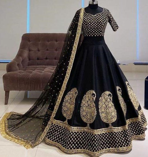 Black diamond silk embroidered design work occasional lehenga choli