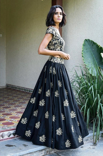 Black diamond silk embroidered lehenga choli