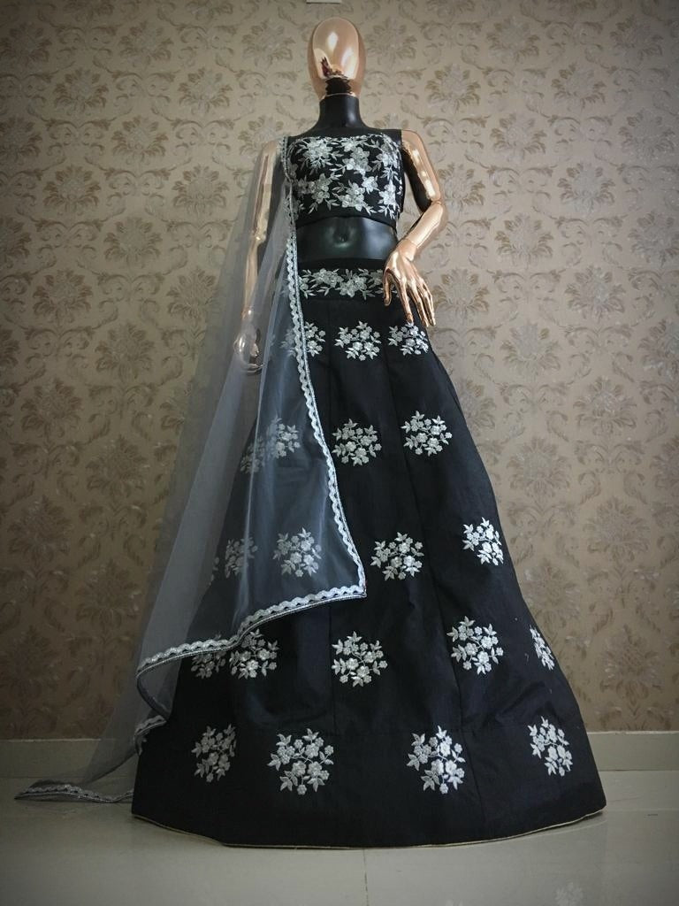 Black diamond silk embroidered lehenga choli