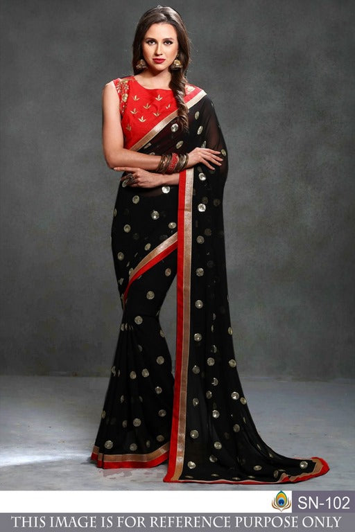 Black embroidered partywear saree