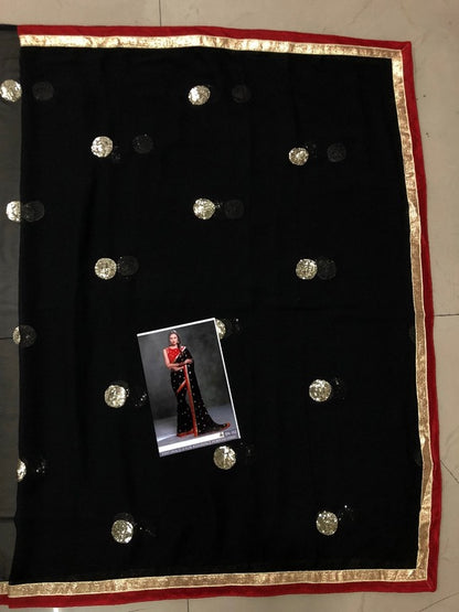 Black embroidered partywear saree