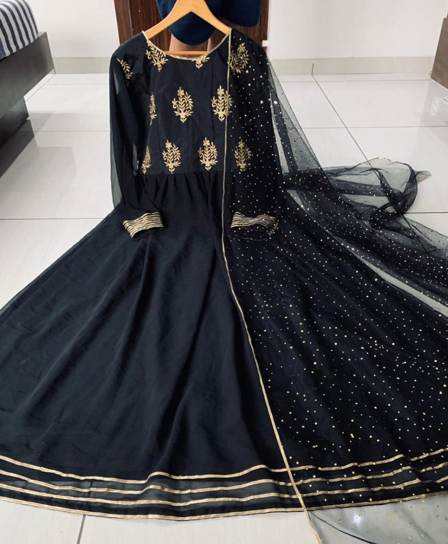 Black embroidery worked long anarkali suit
