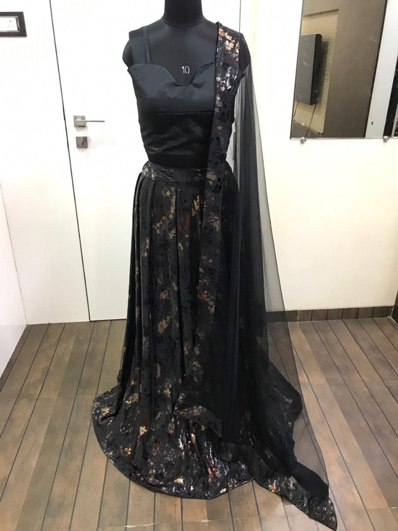 black foil printed partywear lehenga
