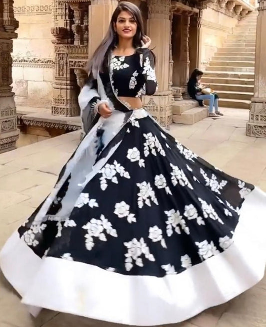 Black fox georgette embroidered work ceremonial wear lehenga choli