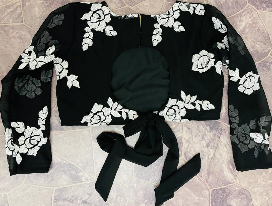 Black fox georgette embroidered work ceremonial wear lehenga choli