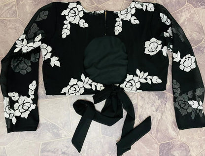 Black fox georgette embroidered work ceremonial wear lehenga choli