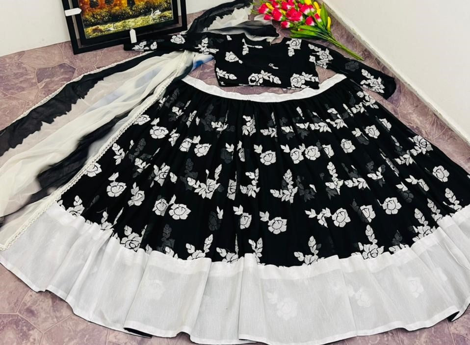 Black fox georgette embroidered work ceremonial wear lehenga choli