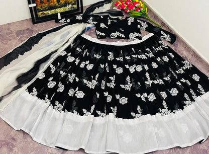 Black fox georgette embroidered work ceremonial wear lehenga choli