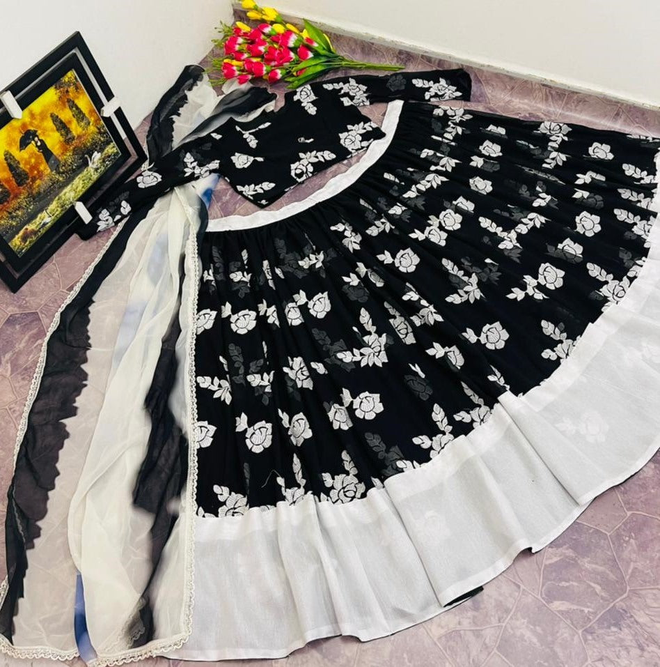 Black fox georgette embroidered work ceremonial wear lehenga choli