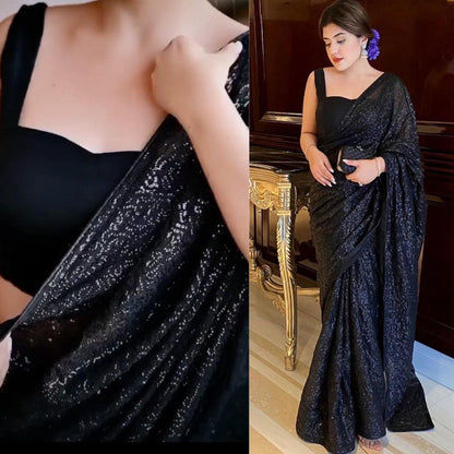 Black georgette all over sequence work saree