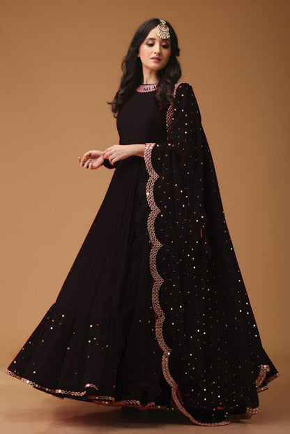 black georgette beautiful embroidered partywear anarkali suit