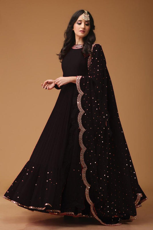 black georgette beautiful embroidered partywear anarkali suit