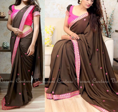 Black georgette beautiful embroidered partywear saree