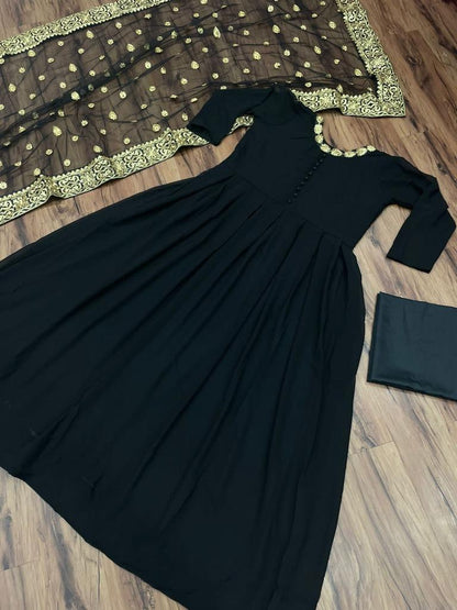 Black georgette beautiful partywear anarkali suit