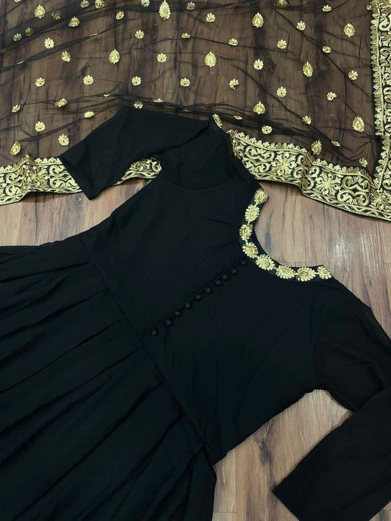 Black georgette beautiful partywear anarkali suit