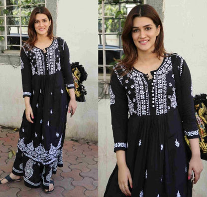 Black georgette chainstitch work plazzo salwar suit