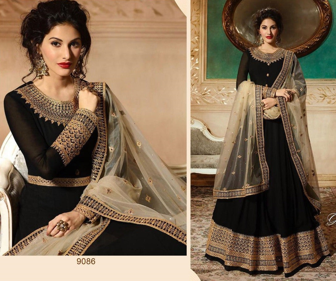 Black georgette coding and stone worked long wedding anarkali suit