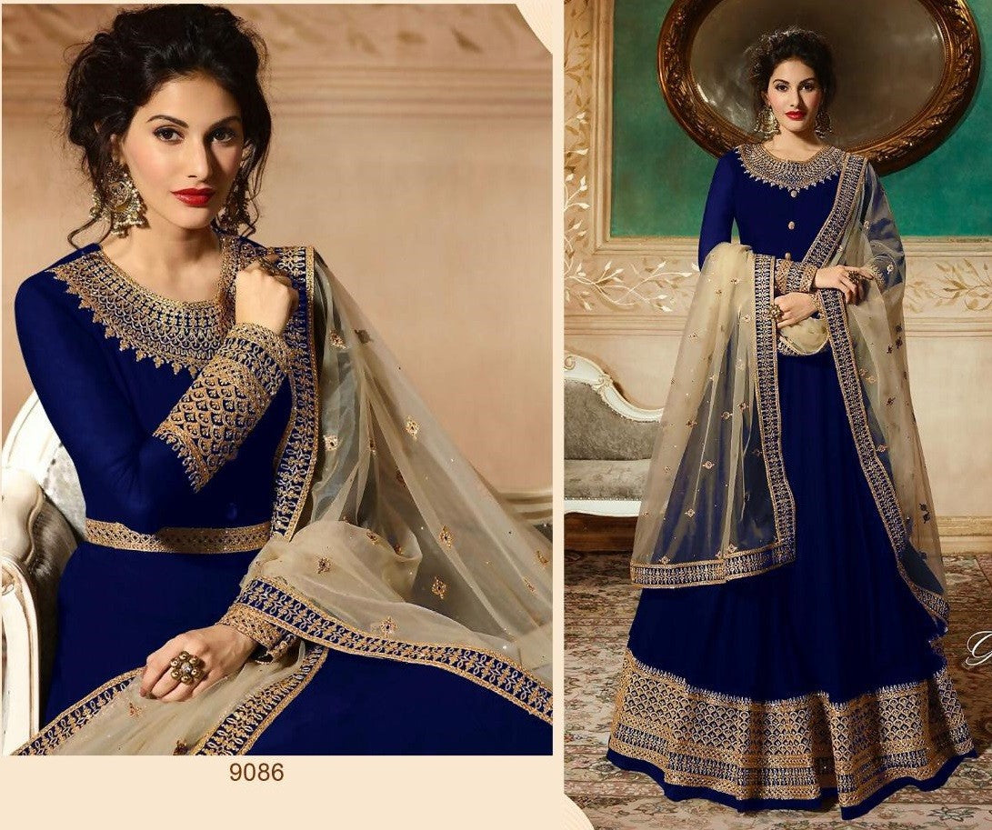 Black georgette coding and stone worked long wedding anarkali suit