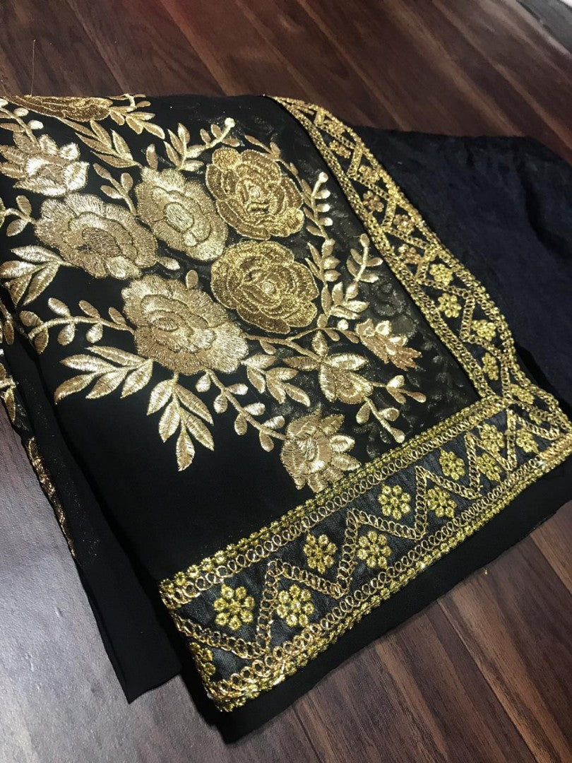 black Georgette designer embroidered bollywood style saree