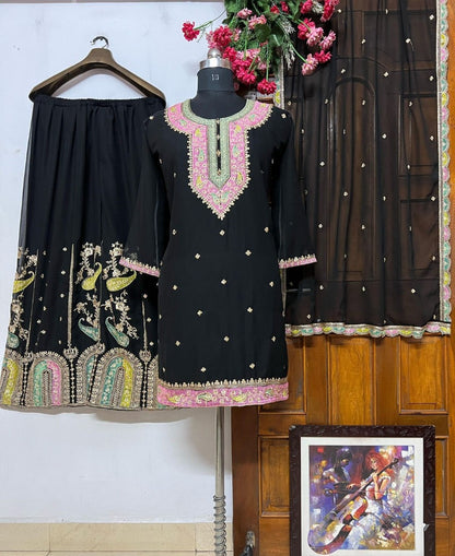 Black georgette designer wedding plazzo suit