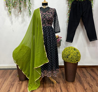 Black georgette digital printed salwar suit