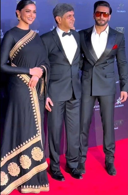 Black georgette embroidered bollywood party wear saree