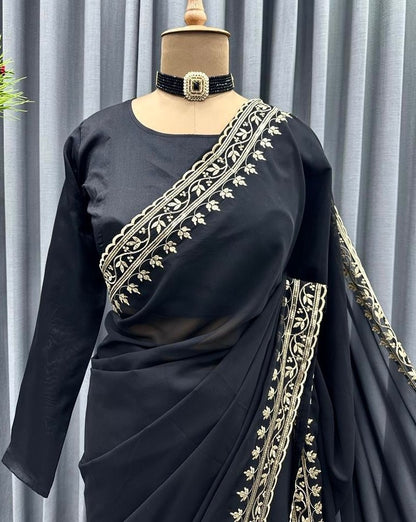 Black georgette embroidered bollywood party wear saree