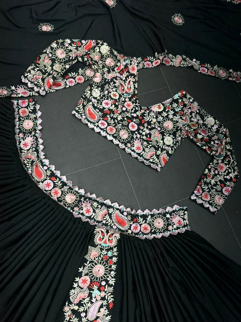 Black georgette embroidered designer lehenga choli