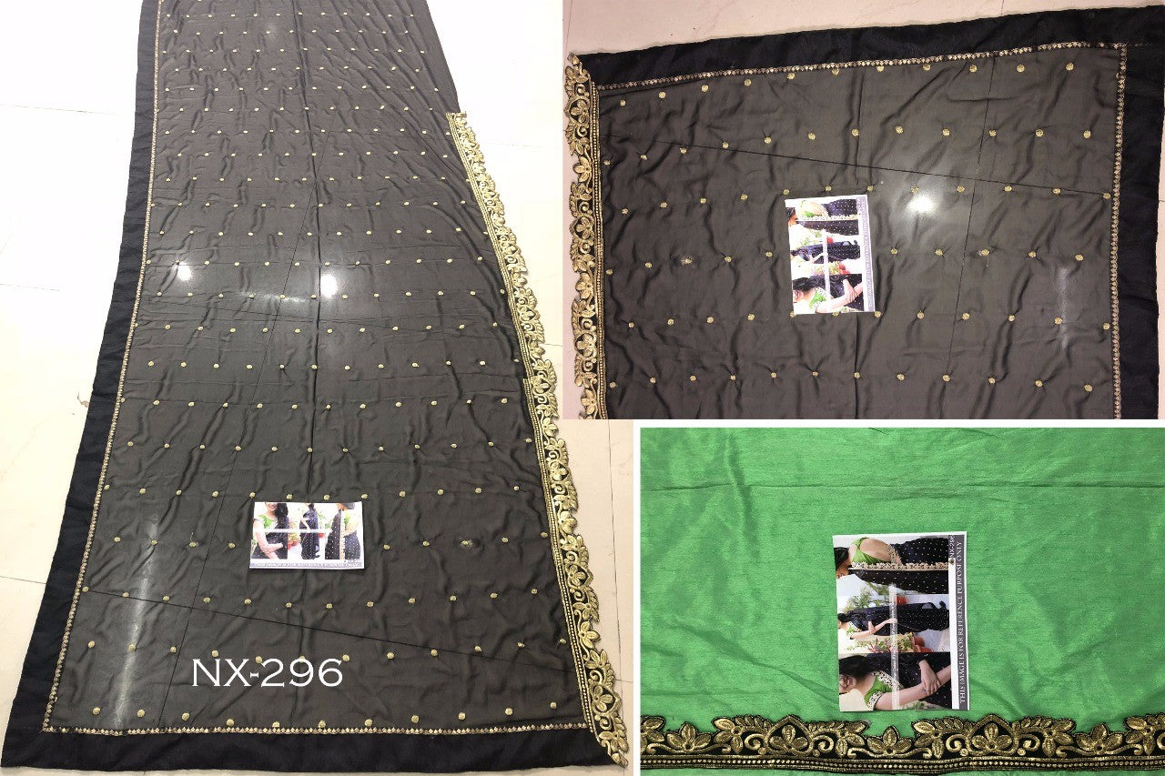 Black georgette embroidered festival wear saree