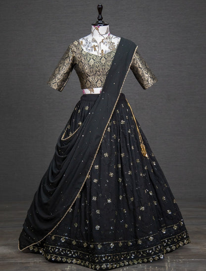 Black georgette embroidered kgf movie lehenga choli