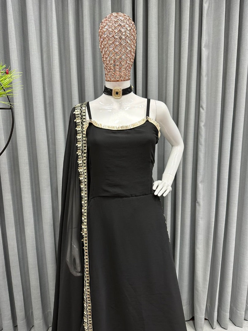 Black georgette embroidered palazzo suit