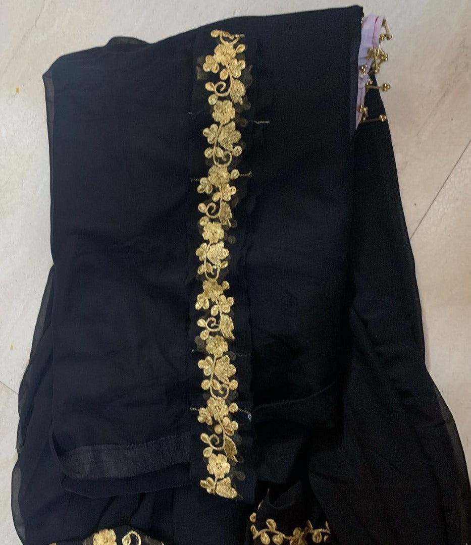 Black georgette embroidered partywear gown