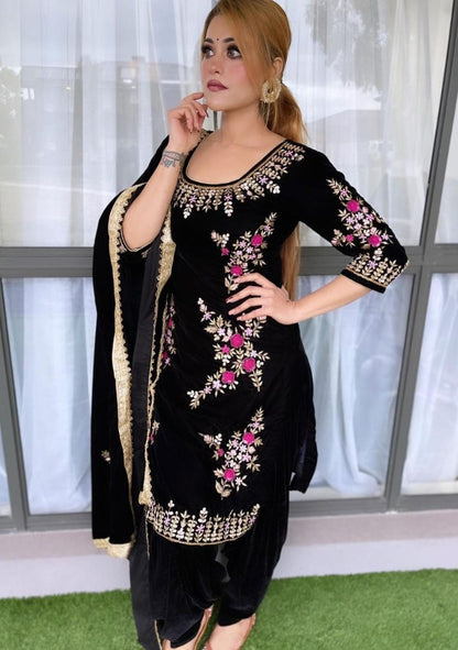 Black georgette embroidered patiyala punjabi suit