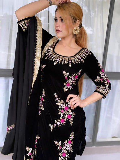 Black georgette embroidered patiyala punjabi suit