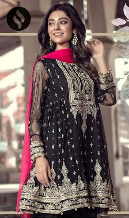 Black georgette embroidered plazzo salwar suit