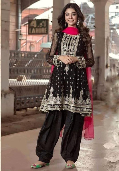 Black georgette embroidered plazzo salwar suit