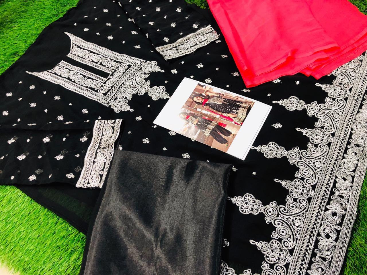 Black georgette embroidered plazzo salwar suit