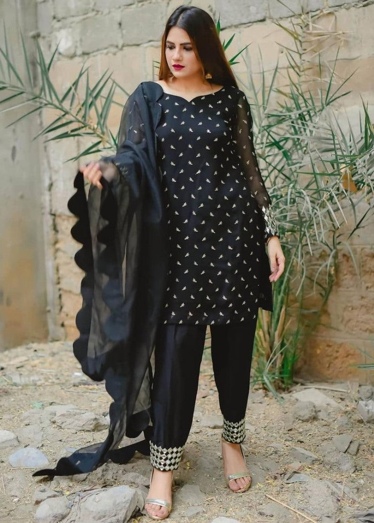 Black georgette embroidered salwar suit