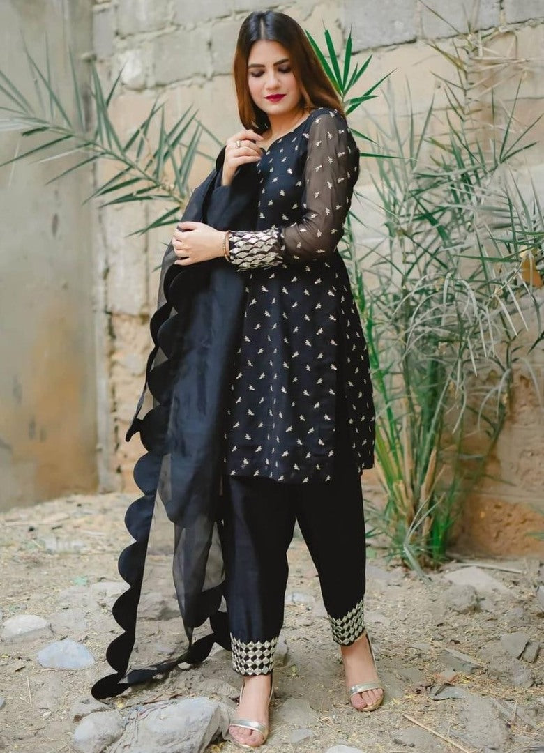 Black georgette embroidered salwar suit